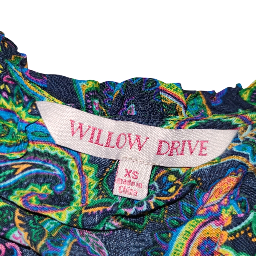 WILLOW DRIVE SHIRT WOMENS OVERSIZED XS GREEN PAISLEY COLD SHOULDER BLOUSE TOP - Picture 11 of 12